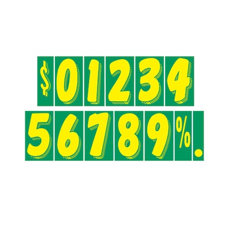 Ez Line 7 1/2" Yellow & Green Adhesive Windshield Numbers: 4 Pk 149-4-4